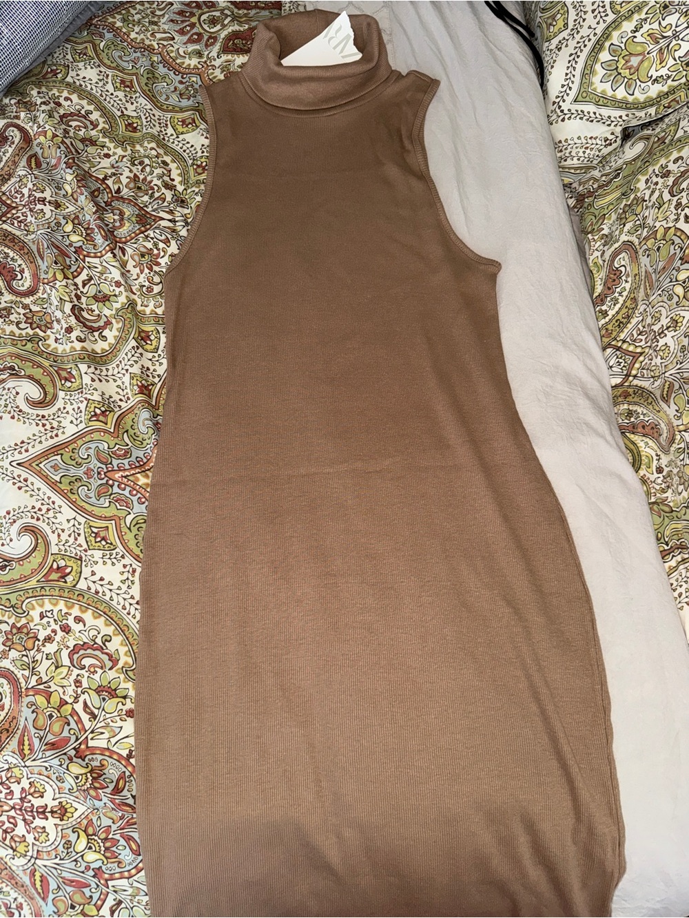Zara sleeveless Turtleneck Knit Dress - Tan